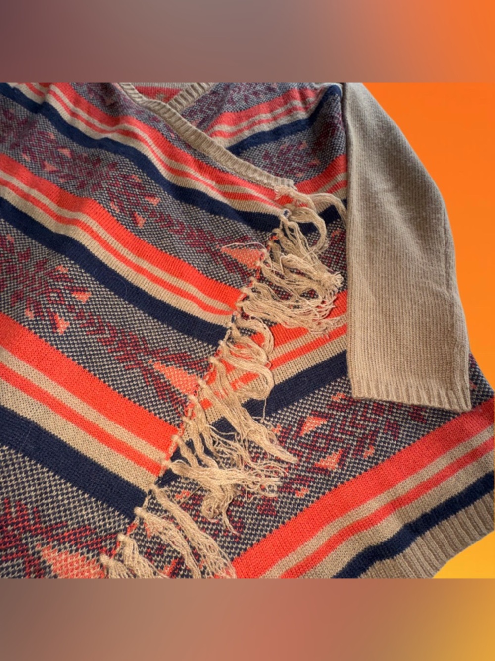 Anthropologie Flying Tomato Brown/Orange Lagenlook Open Drape Cardigan Fringe S - Picture 11 of 14